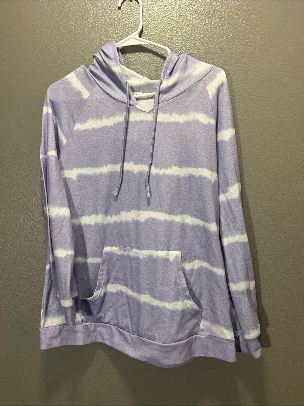 Ekouaer Women Purple Tie Dye Striped Hoodie Sweatshirt Loungewear Pajama Top L